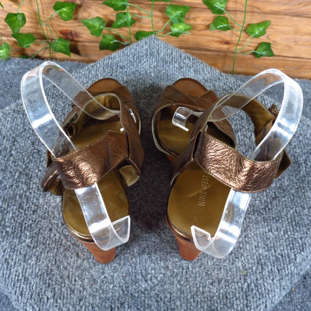 Nine West Janisha Women Wedge Sandals Size 10M Party Bronze Metallic Leather